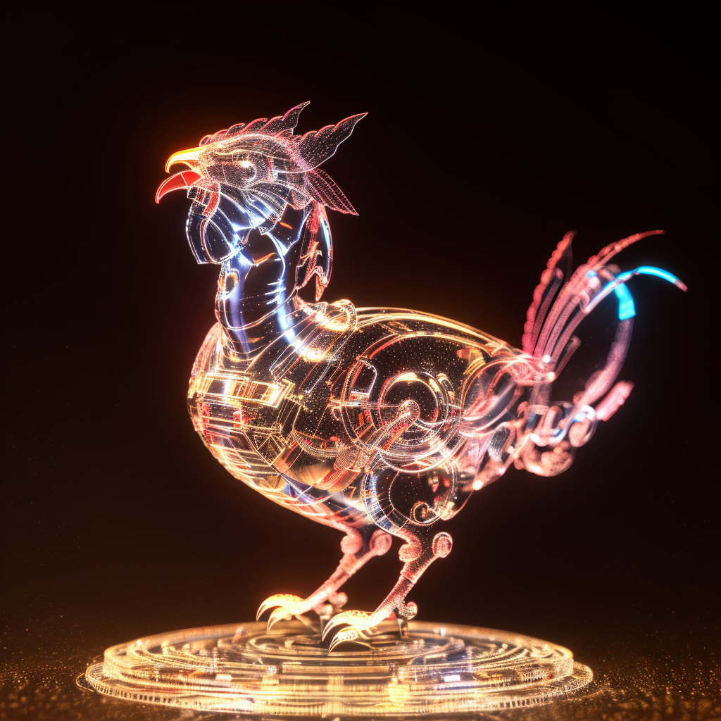 00222-4137334310-a (shineglasscd, neon lights, light particles, colorful_1.3, gradient, chromatic aberration) mechanical rooster, standing, (solo.png